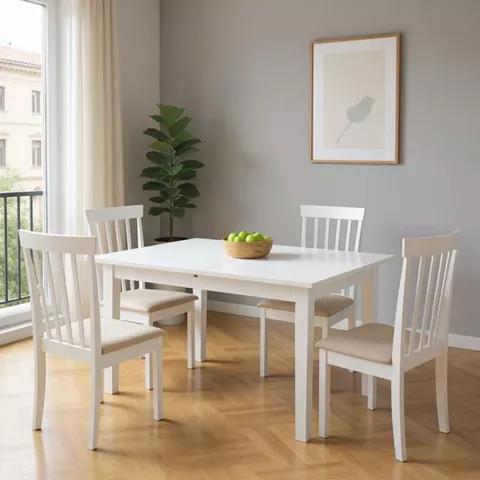 Tραπεζαρία επεκτεινόμενη Mabor-Houston pakoworld ξύλο σε λευκή απόχρωση 120-150x80x73,8εκ
