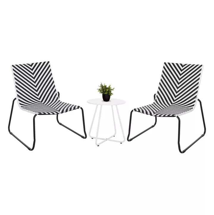 OUTDOOR LOUNGE SET 3PCS PONY HM21194 METAL COFFEE TABLE IN WHITE--WICKER RATTAN IN BLACK & WHITE