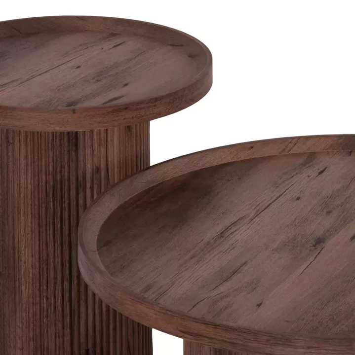COFFEE TABLES 2PCS SET MARGON HM21084 MDF IN DARK BROWN COLOR Φ80cm & Φ45cm