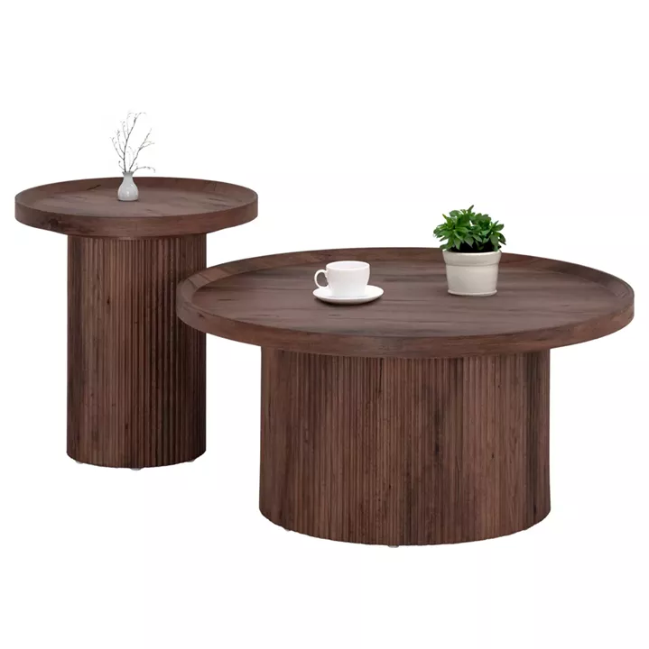 COFFEE TABLES 2PCS SET MARGON HM21084 MDF IN DARK BROWN COLOR Φ80cm & Φ45cm