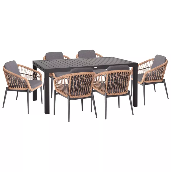 OUTDOOR DINING SET 7PCS KRUM HM21157 DARK GREY ALUMINUM--P.E. RATTAN