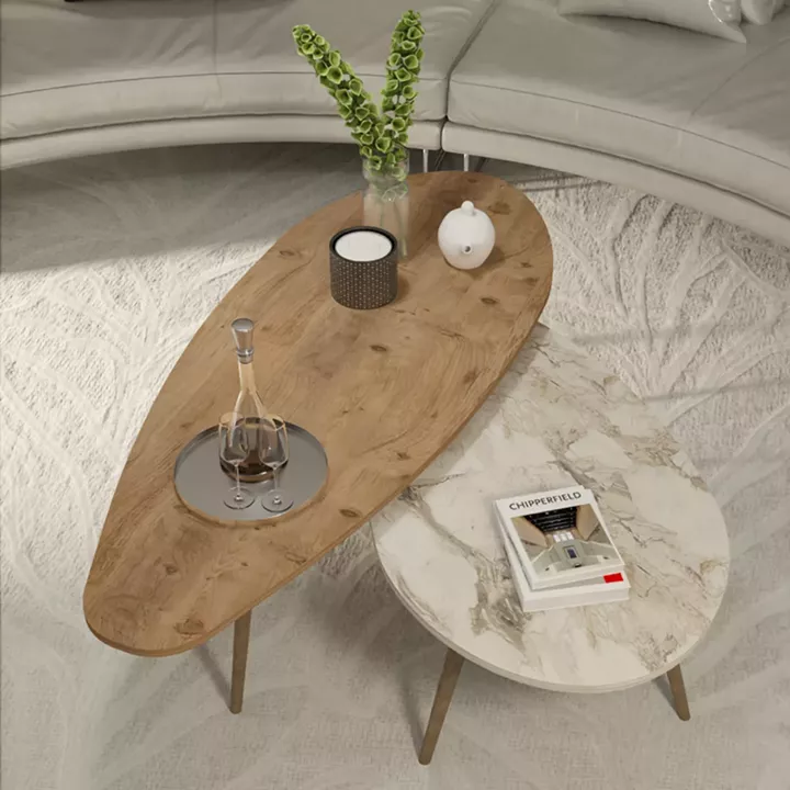 Monty pakoworld 2pcs coffee table in natural -beige marble shade 116x46x46cm