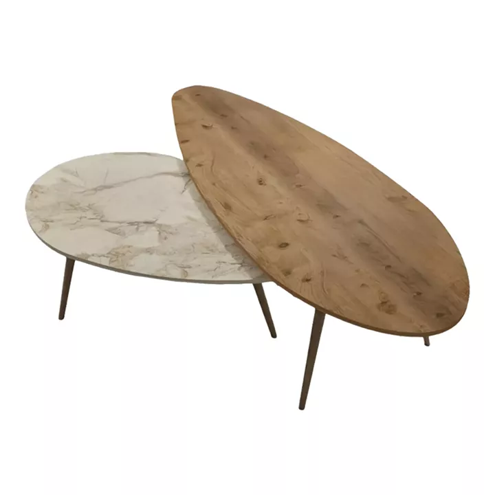 Monty pakoworld 2pcs coffee table in natural -beige marble shade 116x46x46cm