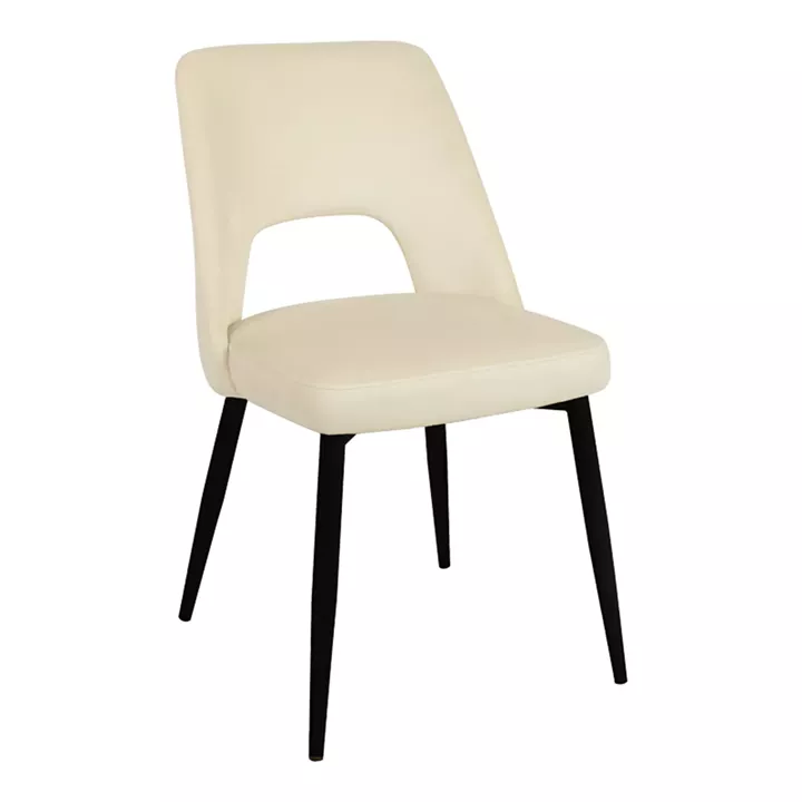 Murde chair pakoworld beige velvet and metal legs in black color 48.5x61x89cm