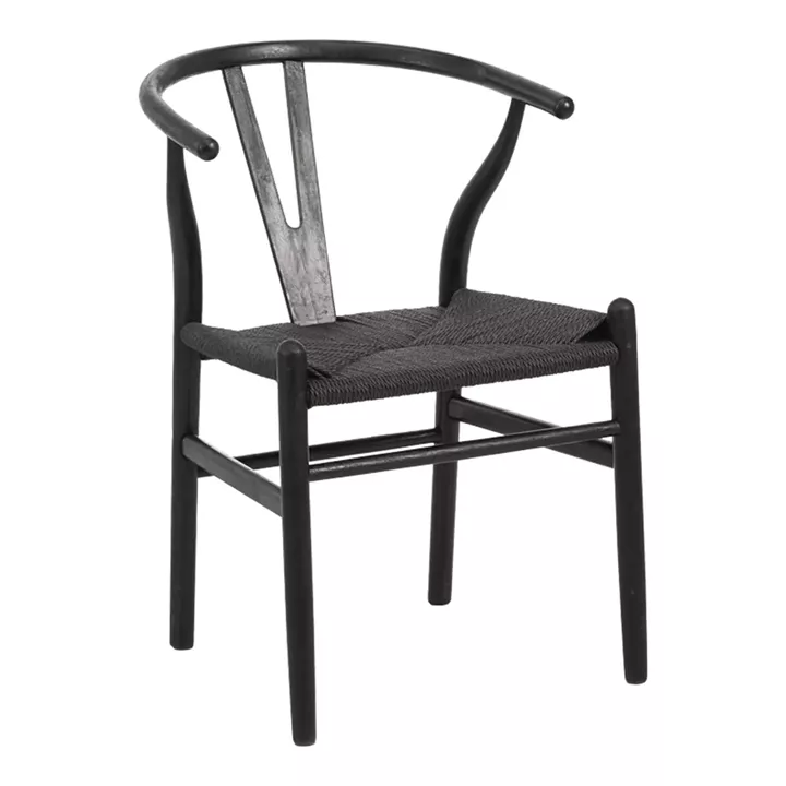 Καρέκλα Wishbone pakoworld rubberwood-σχοινί σε μαύρη απόχρωση 60x51x80εκ