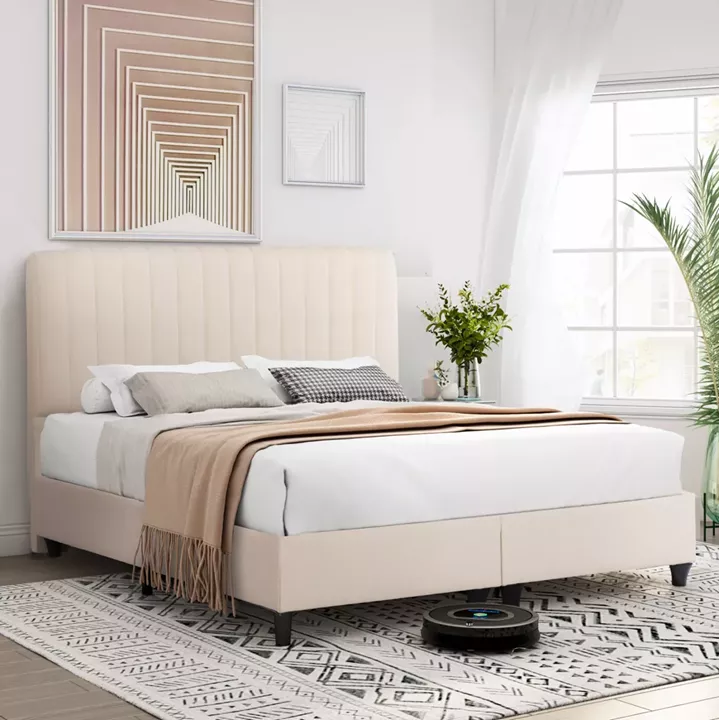 DOUBLE BED LUTHER HM717 BEIGE FABRIC FOR MATTRESS 160x200cm.