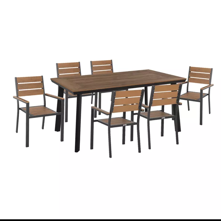 OUTDOOR DINING SET TABER HM21198 TABLE & 6 DINING CHAIRS-ALUMINUM & POLYWOOD--ANTHRACITE COLOR