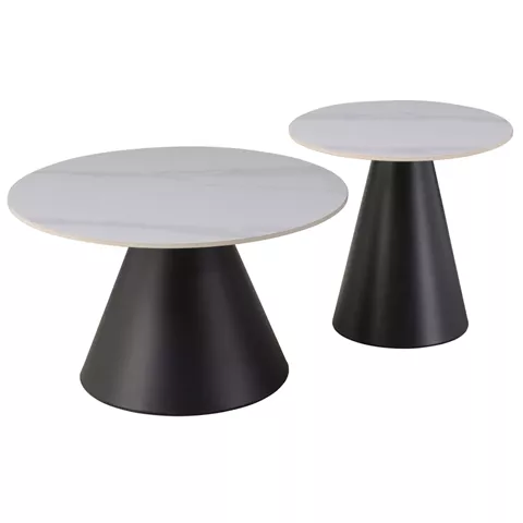 COFFEE TABLES RIDGE HM18266.01 CERAMIC TOPS WITH WHITE MARBLE LOOK Φ50cm & Φ70cm