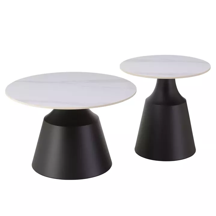 COFFEE TABLES CORREN HM18264.01 CERAMIC TOPS- WHITE MARBLE LOOK Φ50cm & Φ70cm
