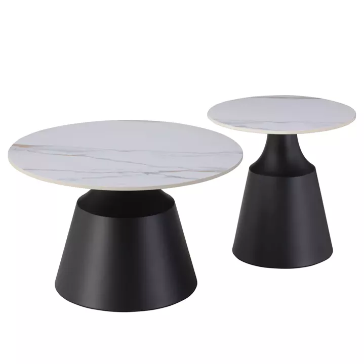 COFFEE TABLES CORREN HM18264.04 CERAMIC TOPS- WHITE&GOLD MARBLE LOOK Φ50cm & Φ70cm