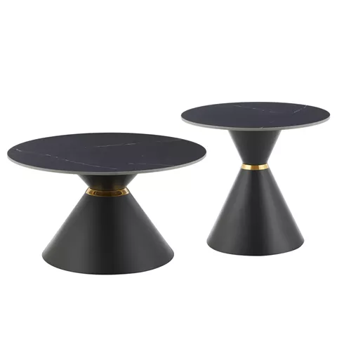 COFFEE TABLES NANDO HM18267.02 CERAMIC TOPS- BLACK MARBLE LOOK Φ60cm & Φ80cm