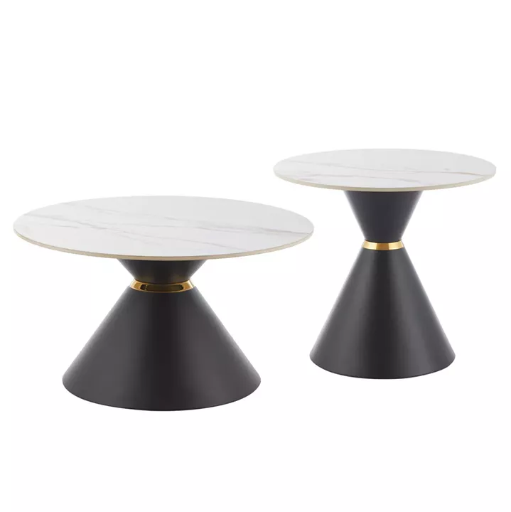 COFFEE TABLES NANDO HM18267.01 CERAMIC TOPS- WHITE MARBLE LOOK Φ60cm & Φ80cm