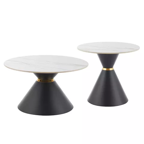 COFFEE TABLES NANDO HM18267.01 CERAMIC TOPS- WHITE MARBLE LOOK Φ60cm & Φ80cm