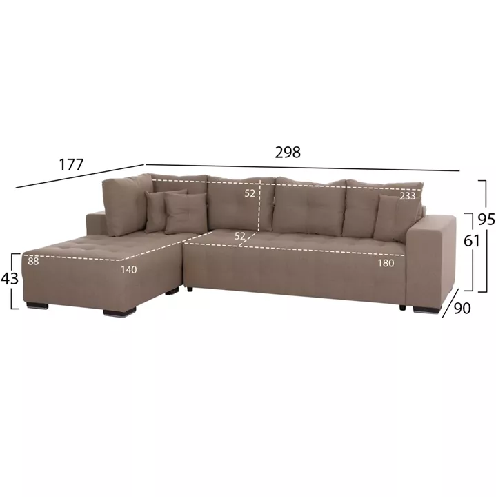 CORNER SOFA-BED WITH STORAGE SPACE TRENDSTON HM3302.03L BEIGE FABRIC 298x177x95Hcm.