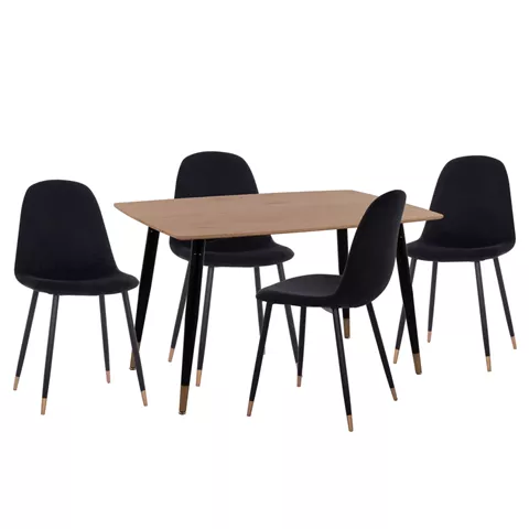 DINING SET 5PCS ALIZA HM11196.09 MDF TOP--VELVET & METAL IN BLACK