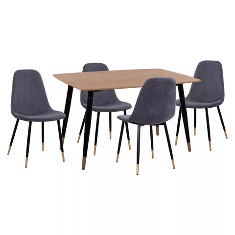 DINING SET 5PCS ALIZA HM11196.01 MDF TOP--VELVET IN GREY & METAL IN BLACK