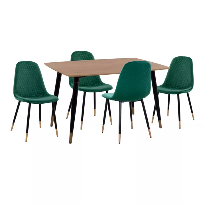 DINING SET 5PCS ALIZA HM11196.03 MDF TOP--VELVET IN CYPRESS GREEN & METAL IN BLACK