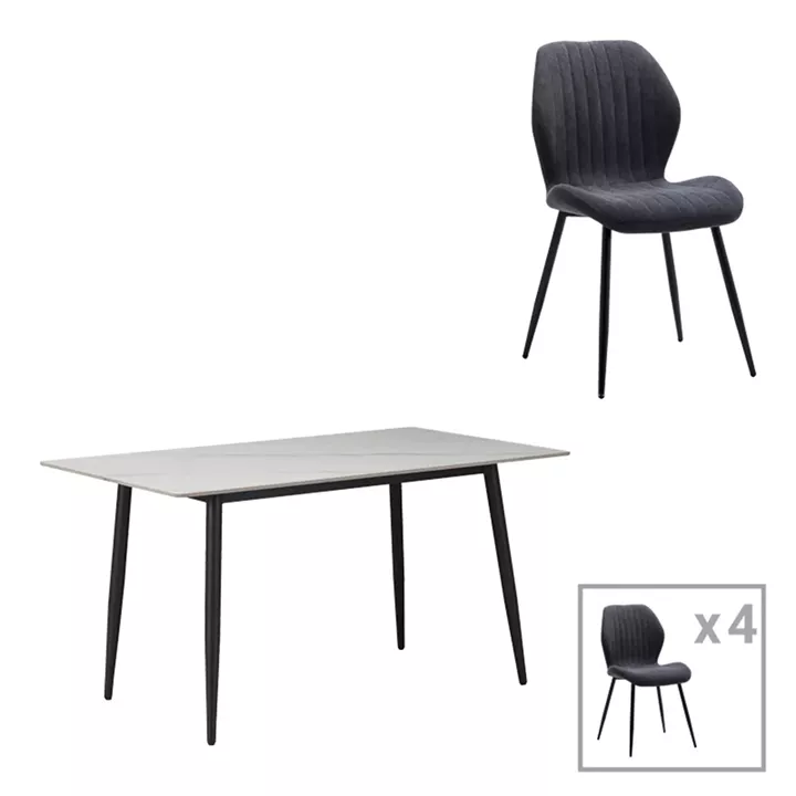 Gustas-Fersity pakoworld dining set 5pcs white marble sintered stone-anthracite fabric 120x60x75cm
