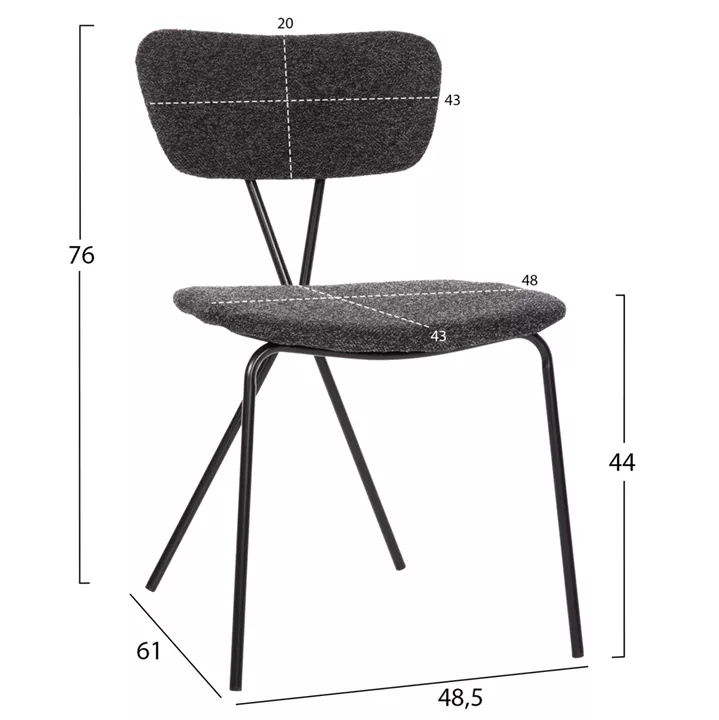DINING SET 5PCS BROLIN HM21200 MDF TOP & METAL IN BLACK--DARK GREY FABRIC