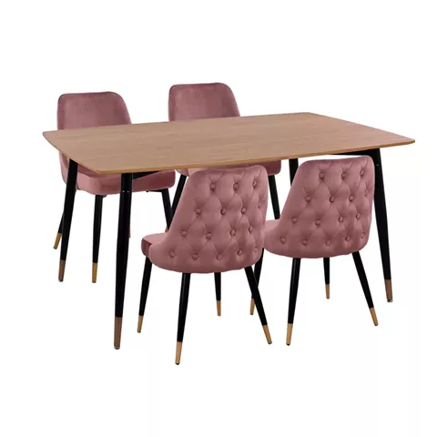 DINING SET 5PCS JOLIE HM11198.02 MDF TOP--VELVET IN DUSTY PINK & METAL IN BLACK