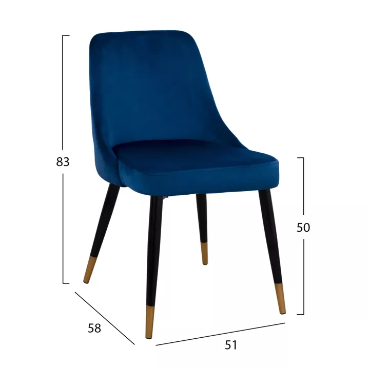 DINING SET 5PCS JOLIE HM11198.08 MDF TOP--VELVET IN BLUE & METAL IN BLACK