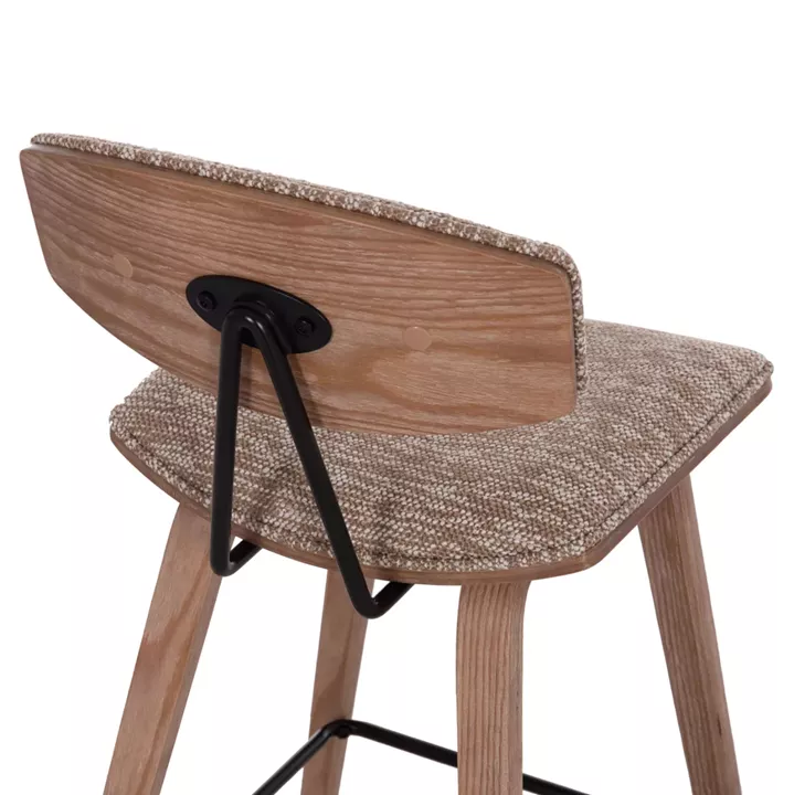 BAR STOOL MED.HEIGHT INOVER HM9984.01 PLYWOOD IN WHITEWASH--BROWN FABRIC 50x48x90Hcm.