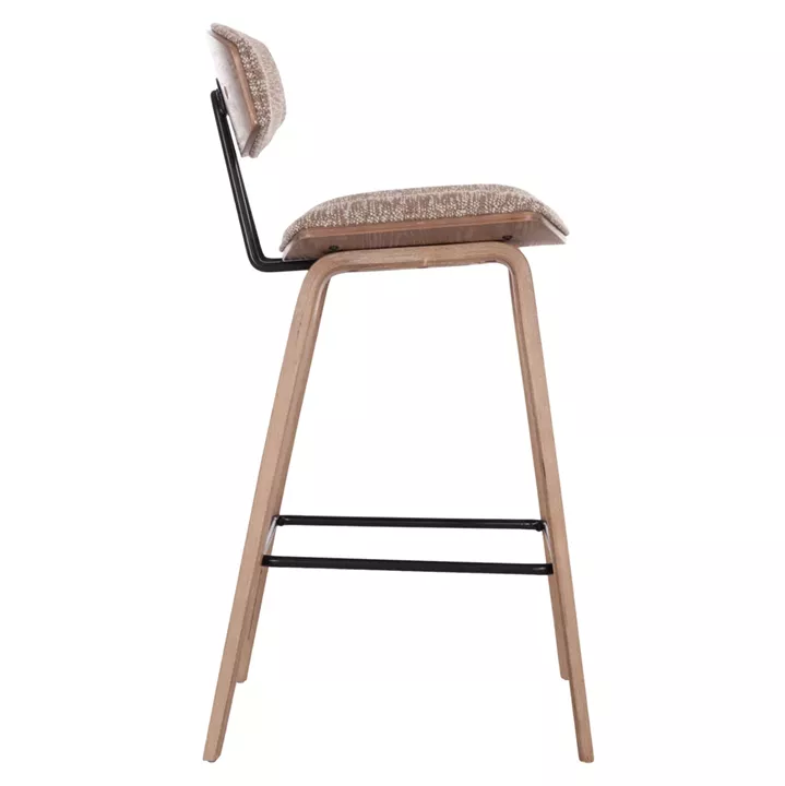 BAR STOOL MED.HEIGHT INOVER HM9984.01 PLYWOOD IN WHITEWASH--BROWN FABRIC 50x48x90Hcm.