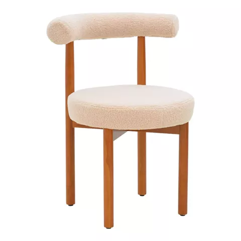 Chair Fenza pakoworld beige teddy fabric-beech wood legs in walnut color 60x54x75cm