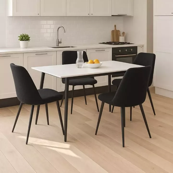 Gustas-Giselle pakoworld dining set 5pcs white marble sintered stone-boucle black 120x60x75cm