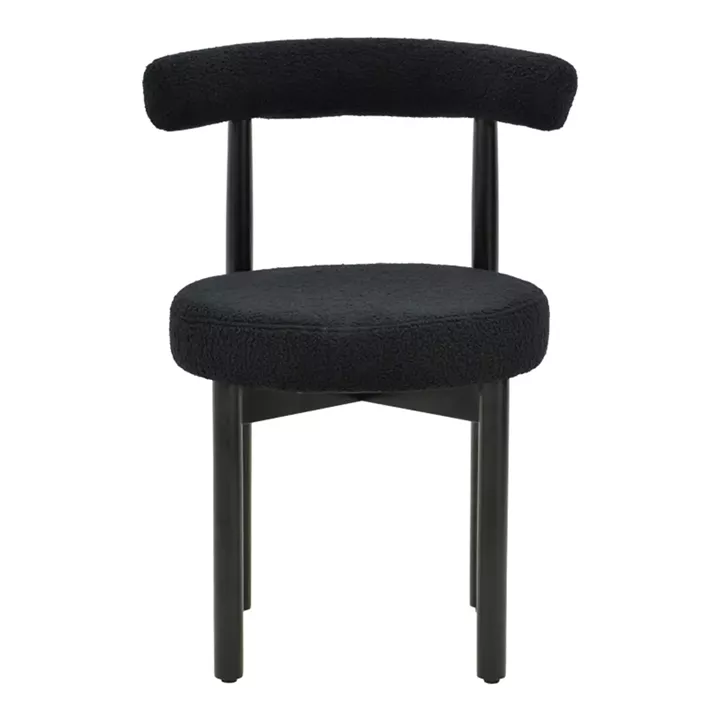 Chair Fenza pakoworld black teddy fabric-beech wood legs in black color 60x54x75cm