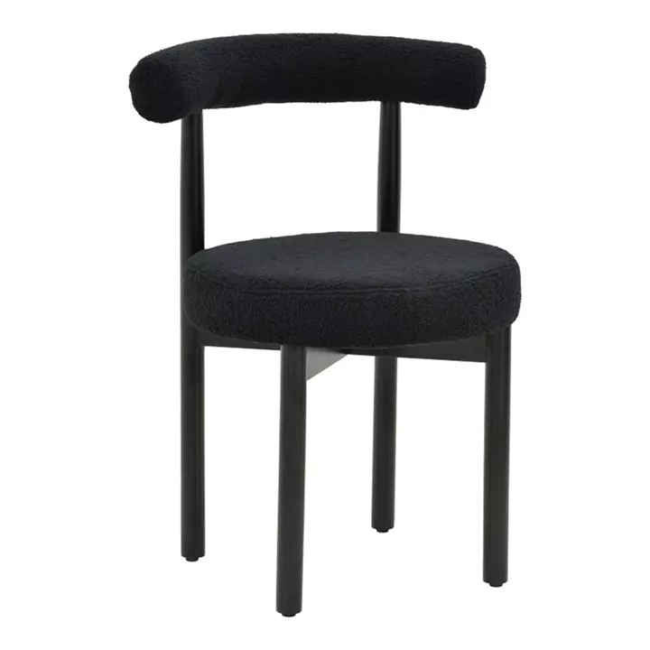 Chair Fenza pakoworld black teddy fabric-beech wood legs in black color 60x54x75cm