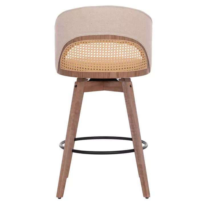 BAR STOOL SWIVEL RIKI HM18253.01 WOODEN LEGS--BEIGE FABRIC 51x53x94Hcm.