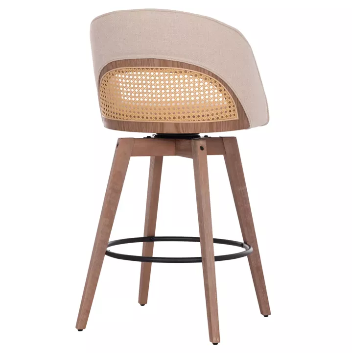 BAR STOOL SWIVEL RIKI HM18253.01 WOODEN LEGS--BEIGE FABRIC 51x53x94Hcm.