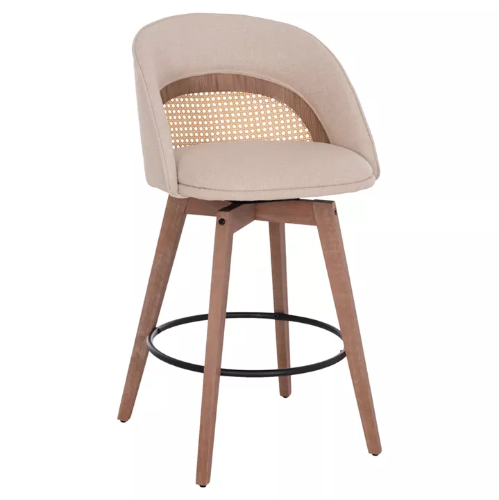 BAR STOOL SWIVEL RIKI HM18253.01 WOODEN LEGS--BEIGE FABRIC 51x53x94Hcm.