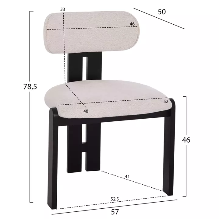 DINING CHAIR KARVO HM18252.02 FABRIC IN CREAM WHITE--WOOD IN BLACK 57x50x78.5Hcm.