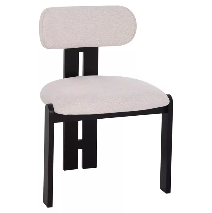 DINING CHAIR KARVO HM18252.02 FABRIC IN CREAM WHITE--WOOD IN BLACK 57x50x78.5Hcm.