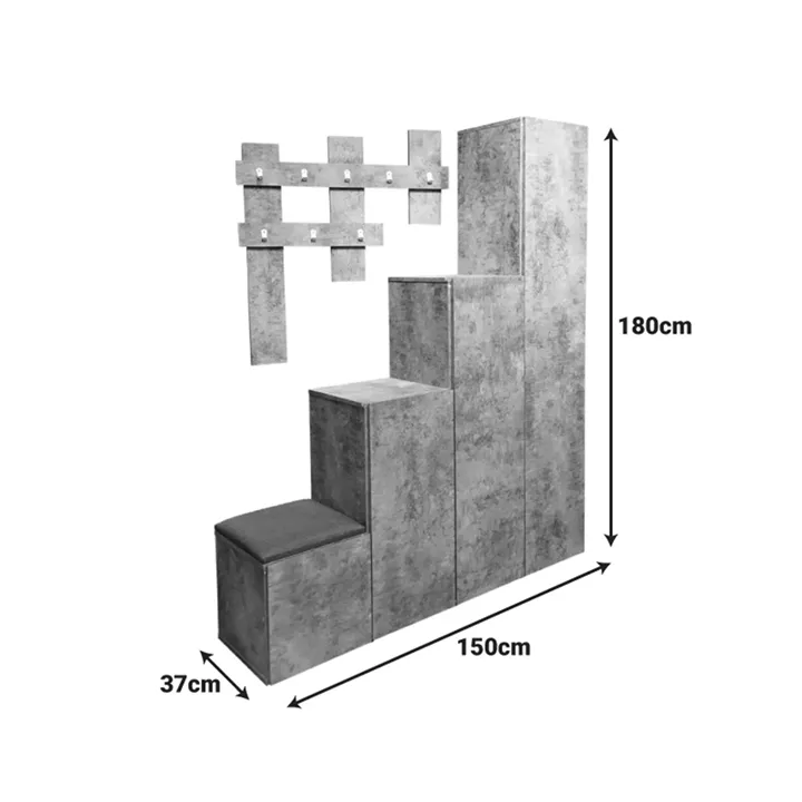 Nenich pakoworld entrance furniture in grey oak shade 150x37x180cm