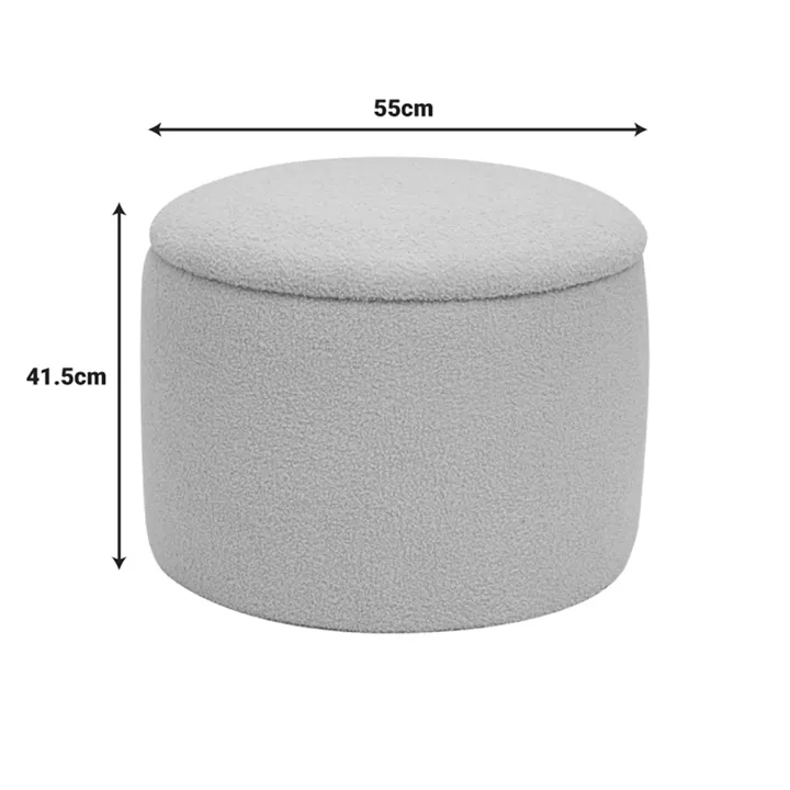 Roundy stool-trunk pakoworld boucle fabric in beige shade Φ55x41.5cm