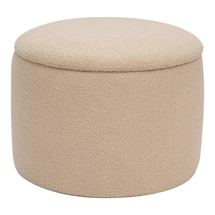 Roundy stool-trunk pakoworld boucle fabric in beige shade Φ55x41.5cm