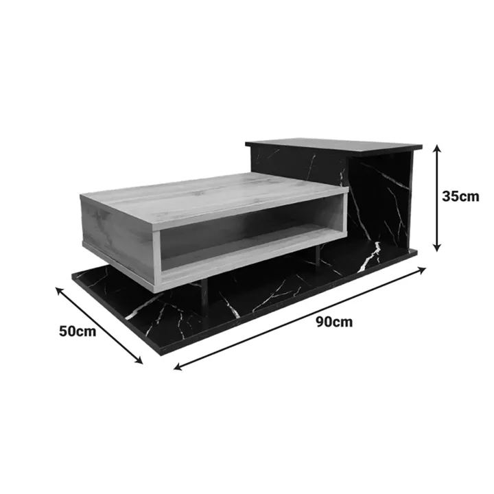Coffee table Nuvele pakoworld in black marble-sonoma shade 90x50x35cm