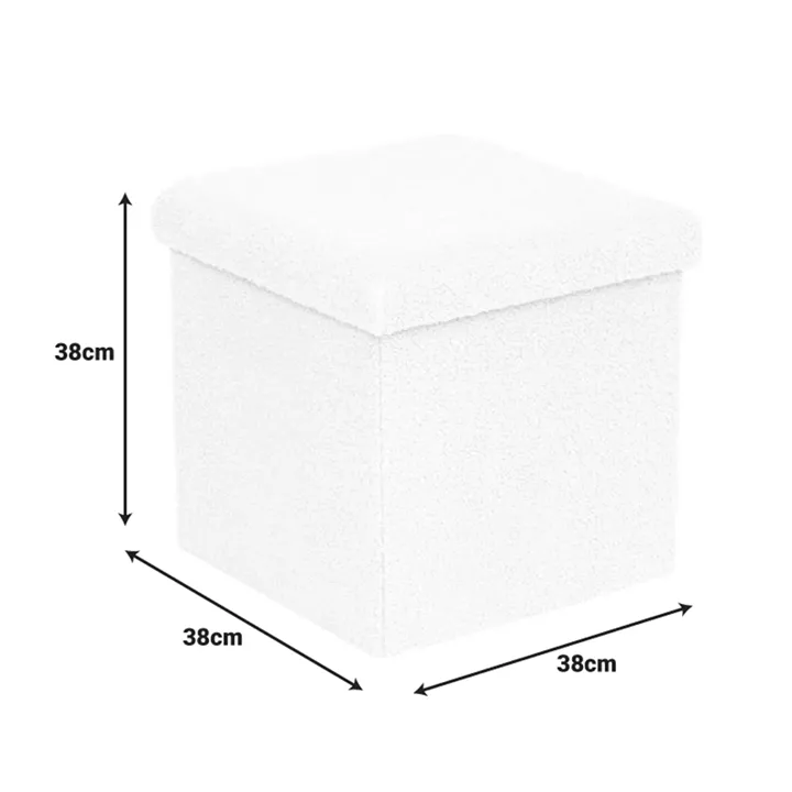 Crystal stool-trunk pakoworld bouclé fabric in ivory shade 38x38x38cm