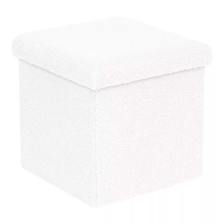 Crystal stool-trunk pakoworld bouclé fabric in ivory shade 38x38x38cm