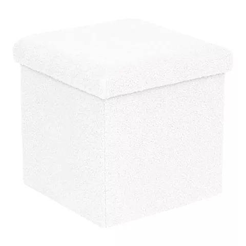 Crystal stool-trunk pakoworld bouclé fabric in ivory shade 38x38x38cm