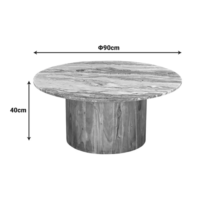 Coffee table Sergy pakoworld set 2 pieces solid acacia wood in natural color and marble top