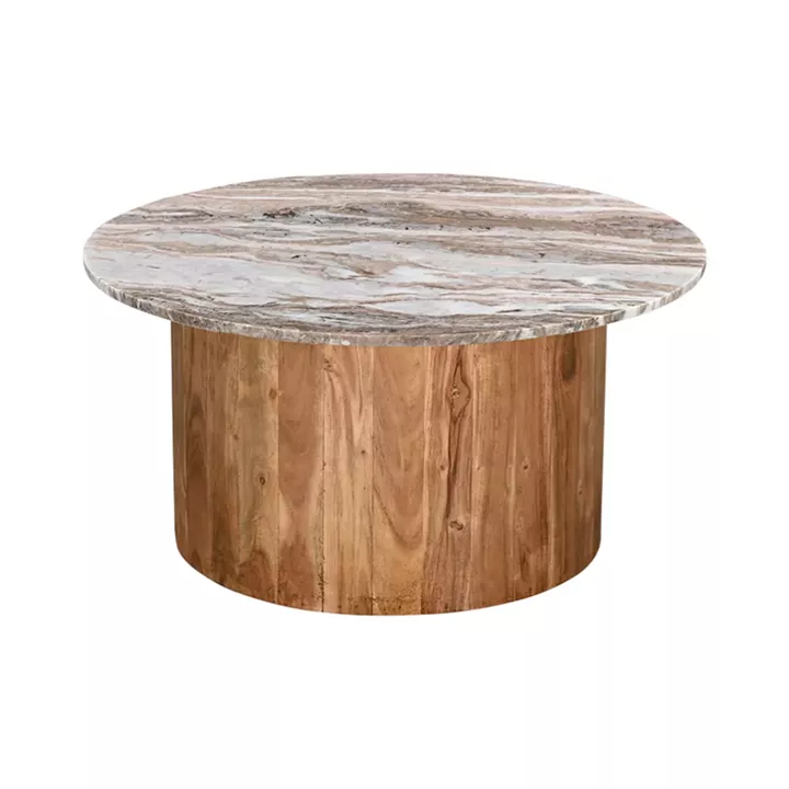 Coffee table Sergy pakoworld set 2 pieces solid acacia wood in natural color and marble top