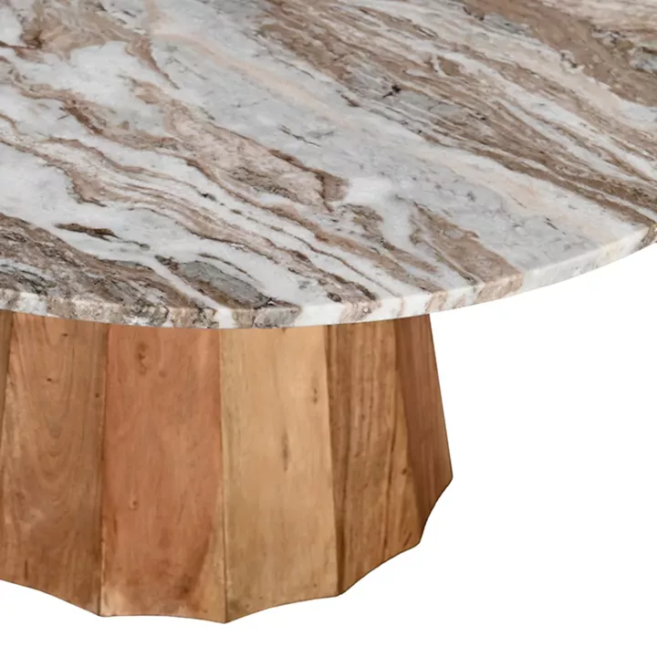 Coffee table Ezerdian pakoworld solid acacia wood in natural color and marble table top D90x45cm