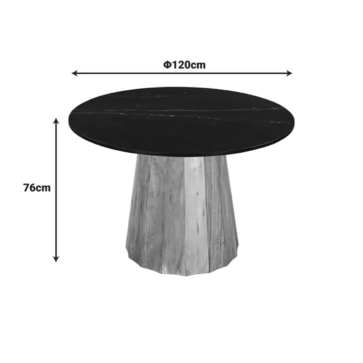Table Ezerdian pakoworld solid acacia wood in natural color and black marble table top D120x76cm