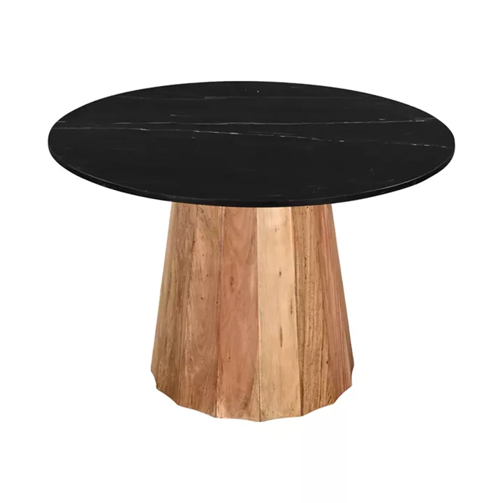 Table Ezerdian pakoworld solid acacia wood in natural color and black marble table top D120x76cm