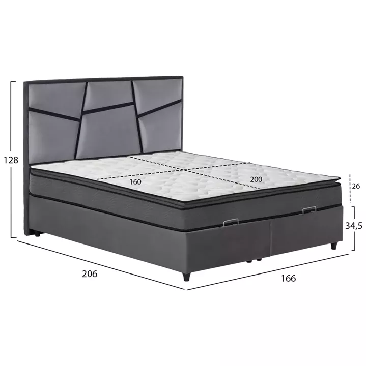 DOUBLE BED IRIDA WITH MATTRESS & STORAGE SPACE HM21166 GREY VELVET--FOR 160x200cm.