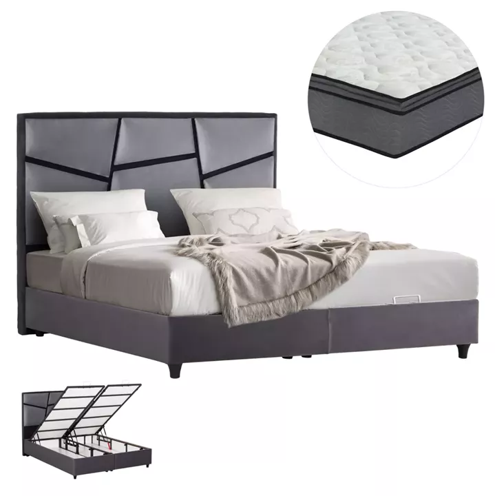 DOUBLE BED IRIDA WITH MATTRESS & STORAGE SPACE HM21166 GREY VELVET--FOR 160x200cm.